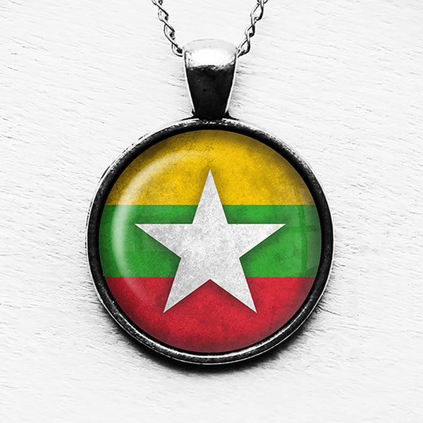 Republic of the Union of Myanmar Burma Burmese Flag Pendant & Necklace