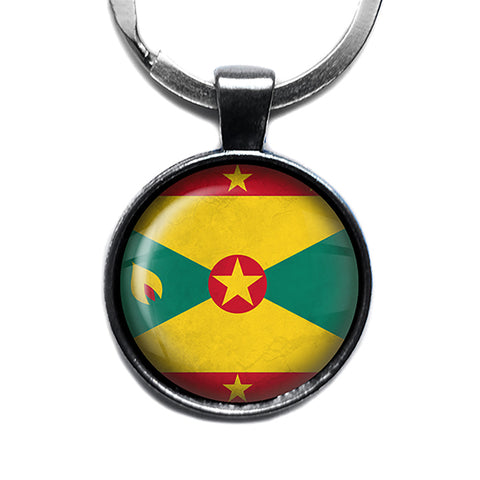 Grenada Grenadian Flag Antique Silver Keychain