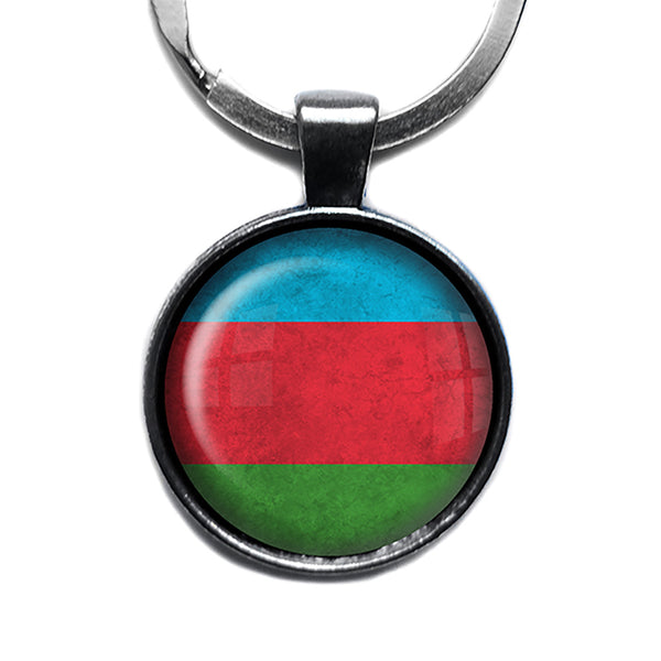 Republic of Azerbaijan Flag Antique Silver Keychain