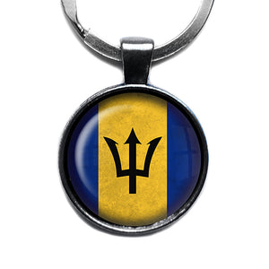 Barbados Barbadian Flag Antique Silver Keychain