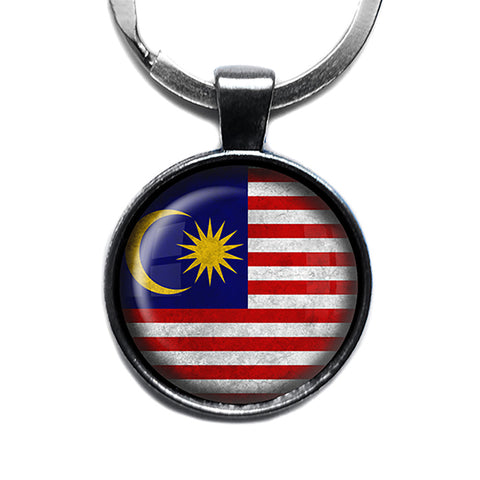 Malaysia Malaysian Flag Antique Silver Keychain