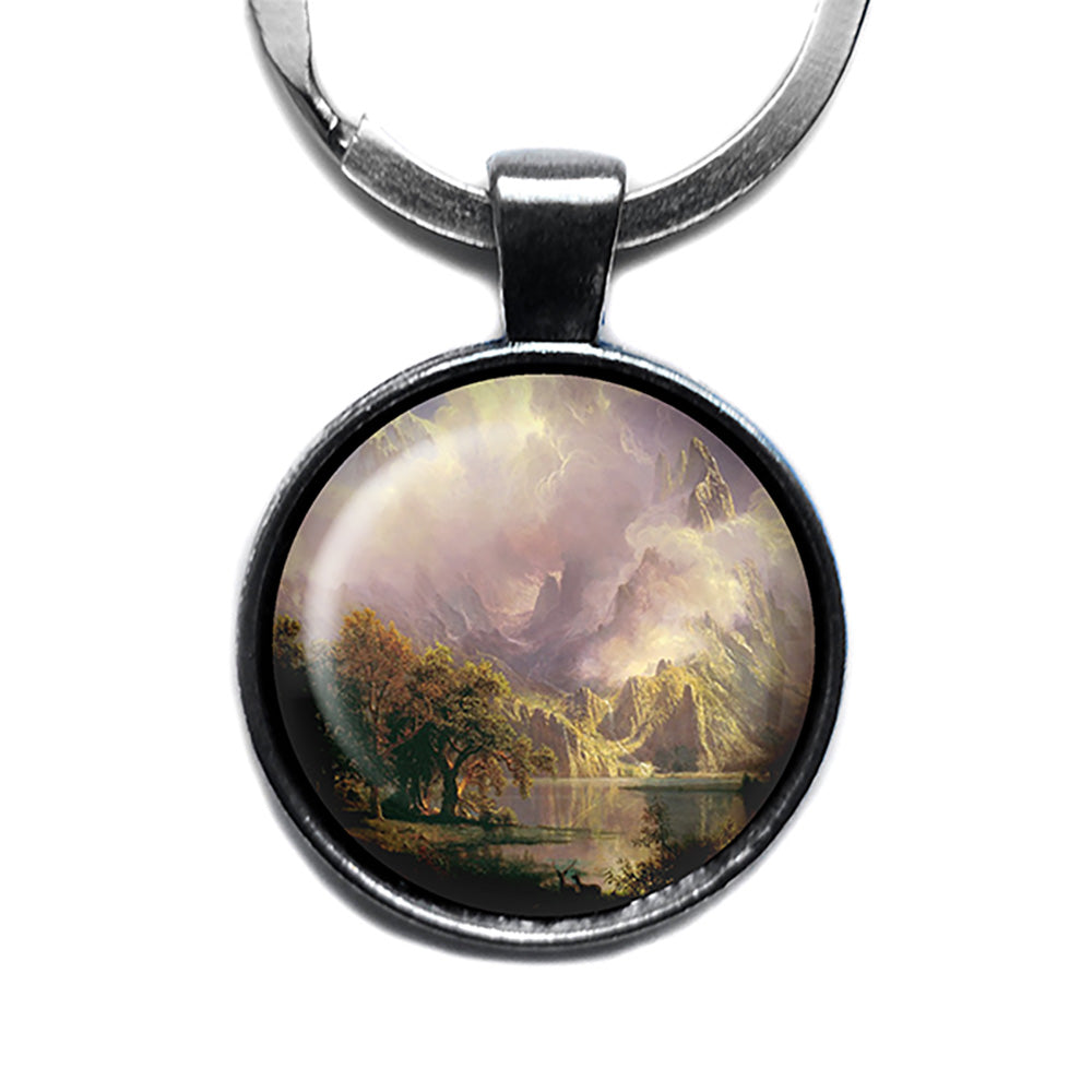 Albert Bierstadt Rocky Mountain Landscape Classic Artwork Antique Silver Keychain