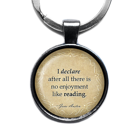 Jane Austen There is no Enjoyment like Reading from Pride and Prejudice Antique Silver Keychain