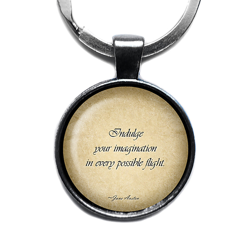 Jane Austen Indulge Your Imagination from Pride and Prejudice Antique Silver Keychain