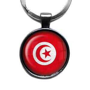 Republic of Tunisia Tunisian Flag Antique Silver Keychain