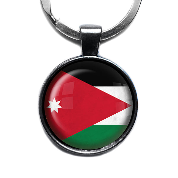 Kingdom of Jordan Jordanian Flag Antique Silver Keychain