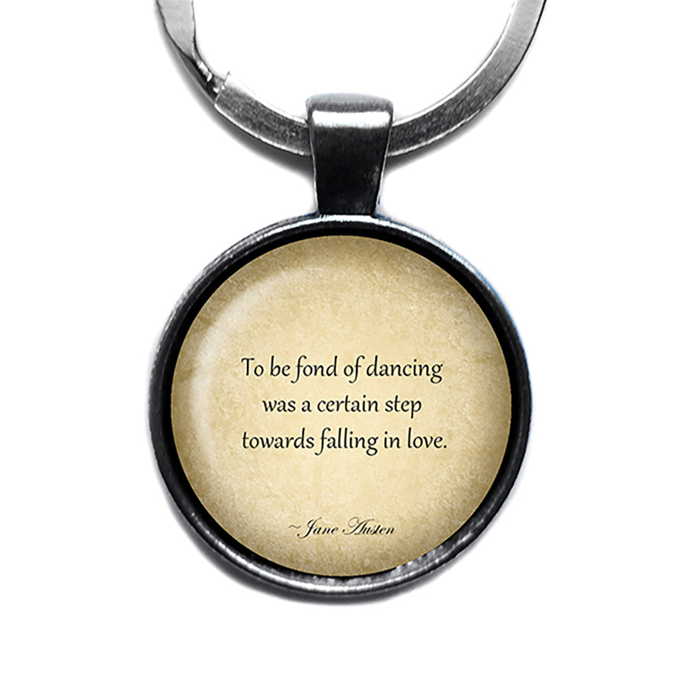 Jane Austen Fond of Dancing Falling in Love from Pride and Prejudice Antique Silver Keychain