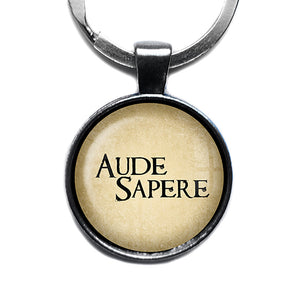 Latin Phrase Quote Saying Aude Sapere Dare to Know Antique Silver Keychain