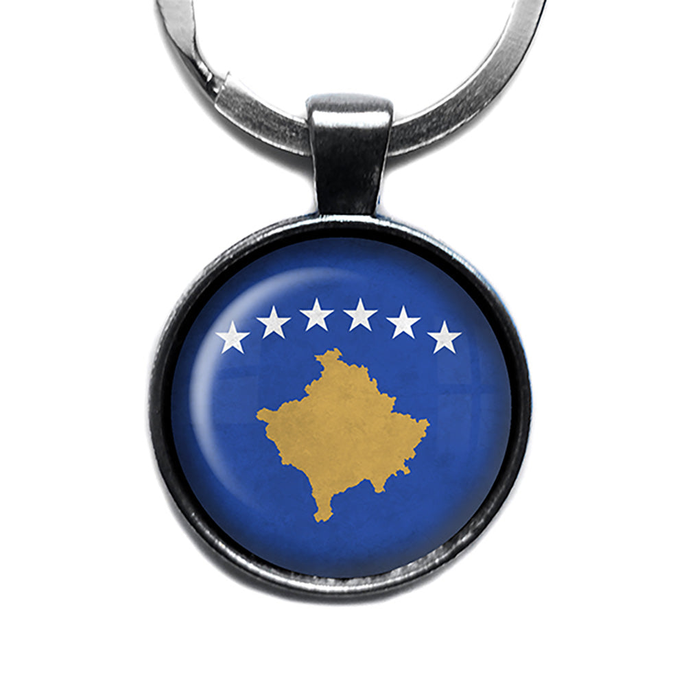 Republic of Kosovo Kosovar Flag Antique Silver Keychain