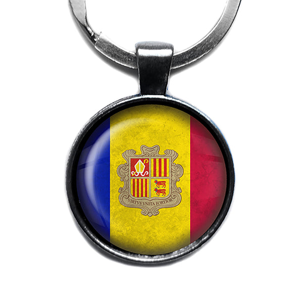 Principality of Andorra Andorran Flag Antique Silver Keychain