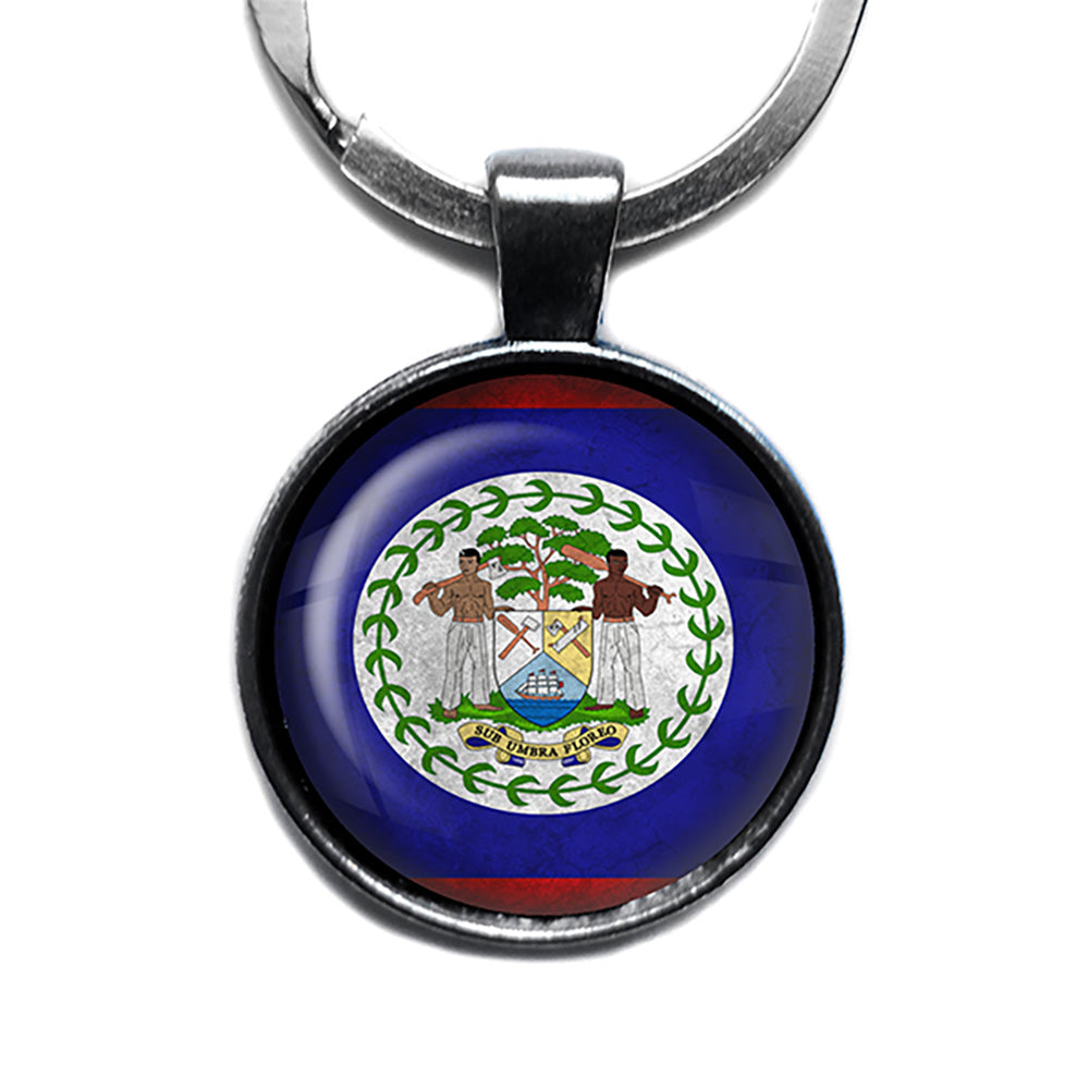 Belize Belizean Flag Antique Silver Keychain