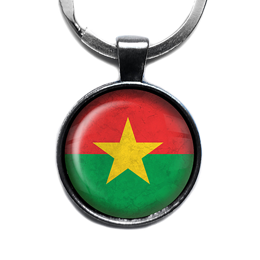 Republic of Burkina Faso Burkinese Flag Antique Silver Keychain