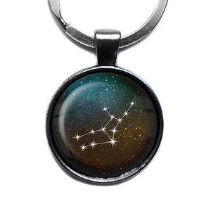 Zodiac Symbol Astrology Virgo Star Constellation Antique Silver Keychain