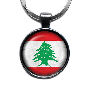 Lebanon Lebanese Republic Flag Antique Silver Keychain