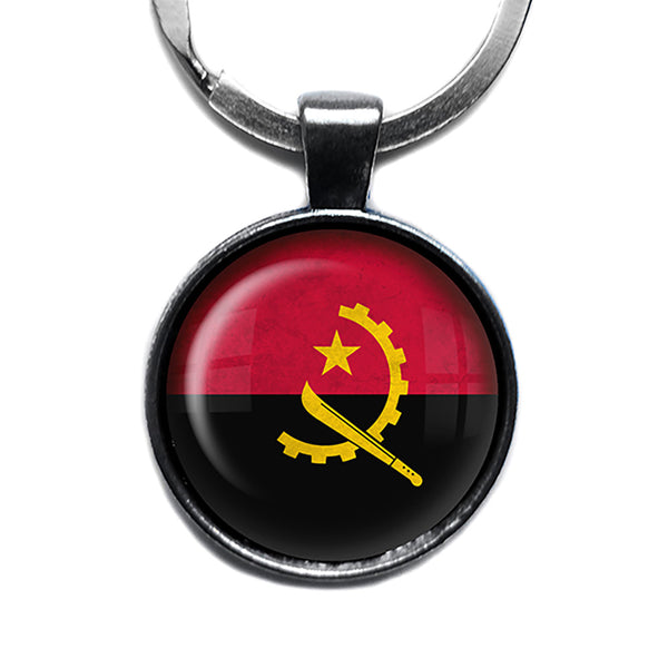 Republic of Angola Angolan Flag Antique Silver Keychain