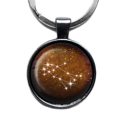 Zodiac Symbol Astrology Gemini Star Constellation Antique Silver Keychain