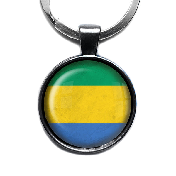 Gabonese Republic Gabon Flag Antique Silver Keychain