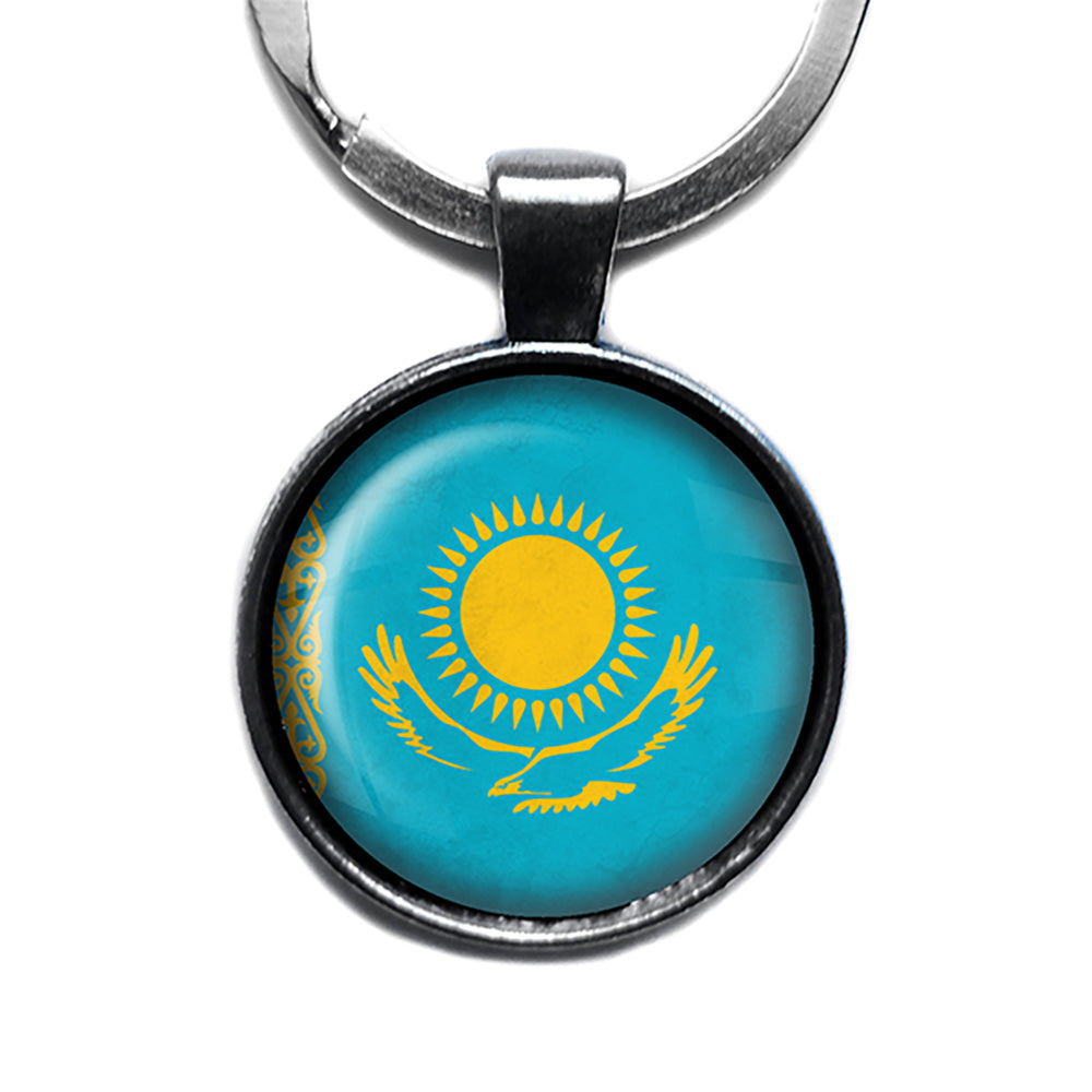 Republic of Kazakhstan Kazakhstani Flag Antique Silver Keychain