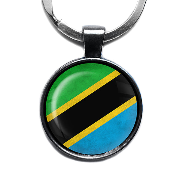 United Republic of Tanzania Flag Antique Silver Keychain