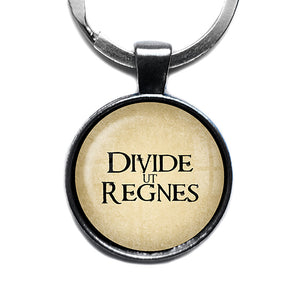 Latin Phrase Quote Saying Divide ut Regnes Divide and Conquer Antique Silver Keychain