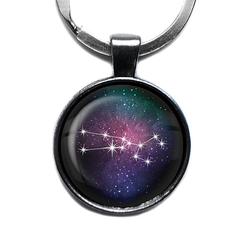 Zodiac Symbol Astrology Taurus Star Constellation Antique Silver Keychain