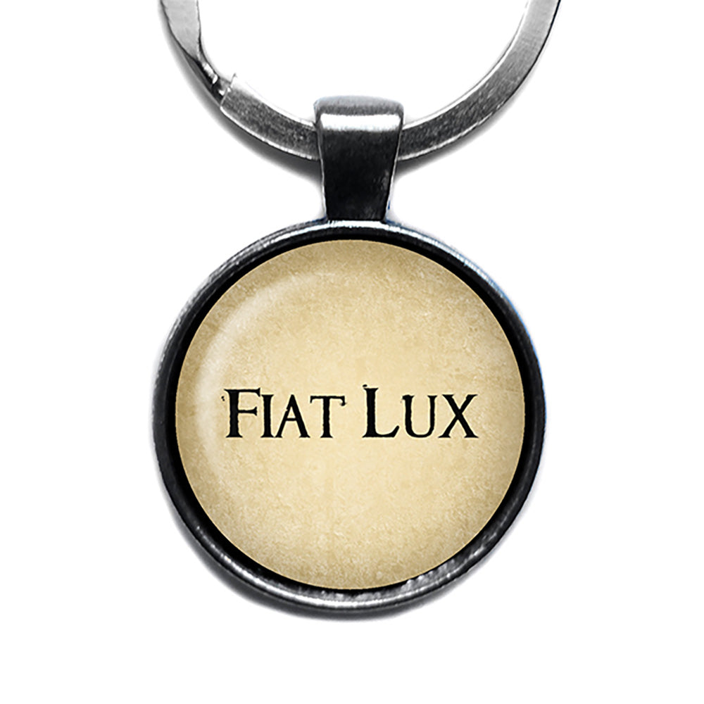 Latin Phrase Quote Saying Fiat Lux Let There Be Light Old Testament Genesis 1 3 Antique Silver Keychain