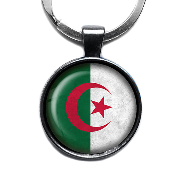 People's Democratic Republic of Algeria Algerian Flag Antique Silver Keychain