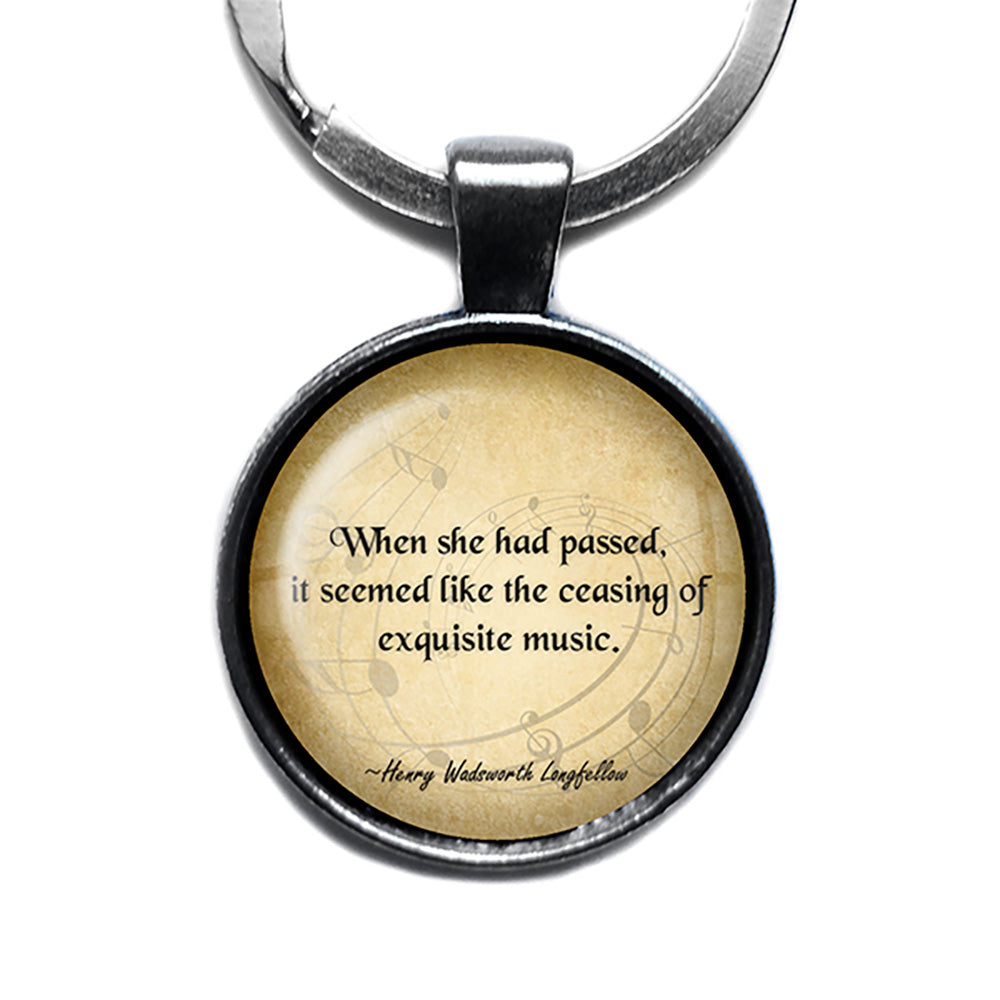 Henry Wadsworth Longfellow She Passed Like the Ceasing of Exquisite Music Antique Silver Keychain