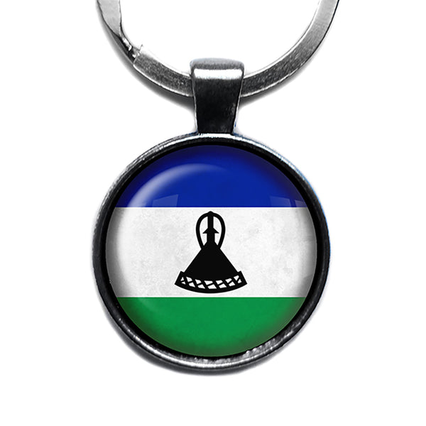 Kingdom of Lesotho Lesothan Flag Antique Silver Keychain