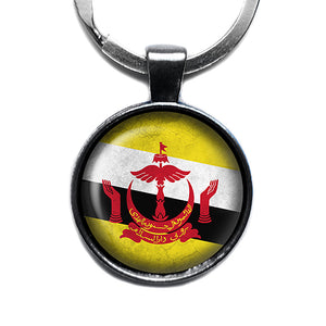 Nation of Brunei Bruneian Flag Antique Silver Keychain