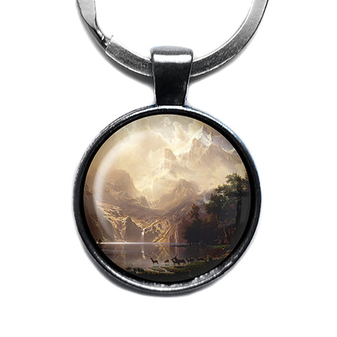 Albert Bierstadt Among the Sierra Nevada California Classic Artwork Antique Silver Keychain