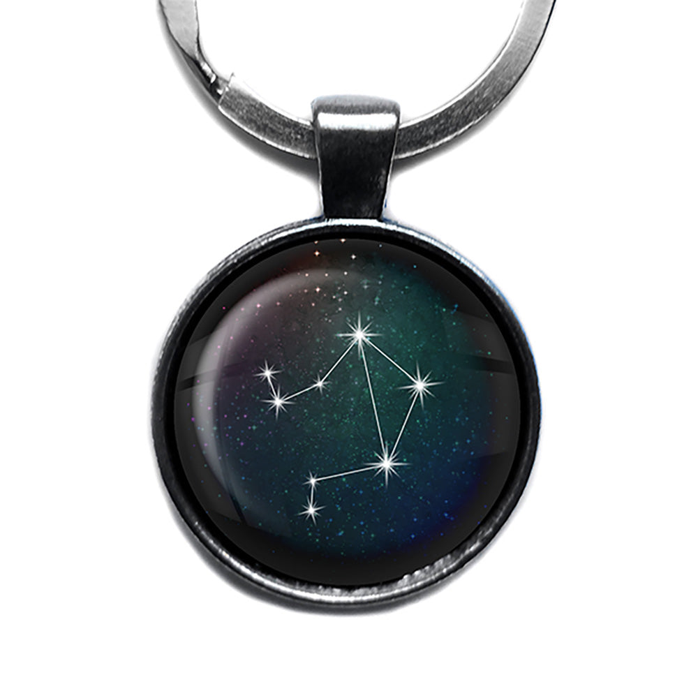 Zodiac Symbol Astrology Libra Star Constellation Antique Silver Keychain