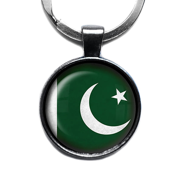 Islamic Republic of Pakistan Flag Antique Silver Keychain