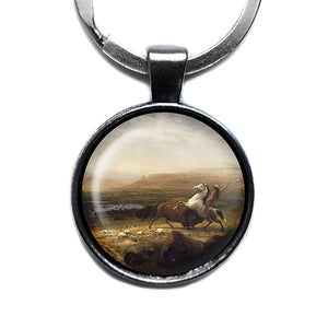 Albert Bierstadt The Last of the Buffalo 1888 Classic Artwork Antique Silver Keychain