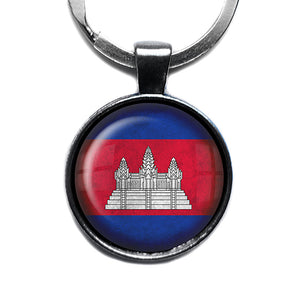 Kingdom of Cambodia Flag Antique Silver Keychain