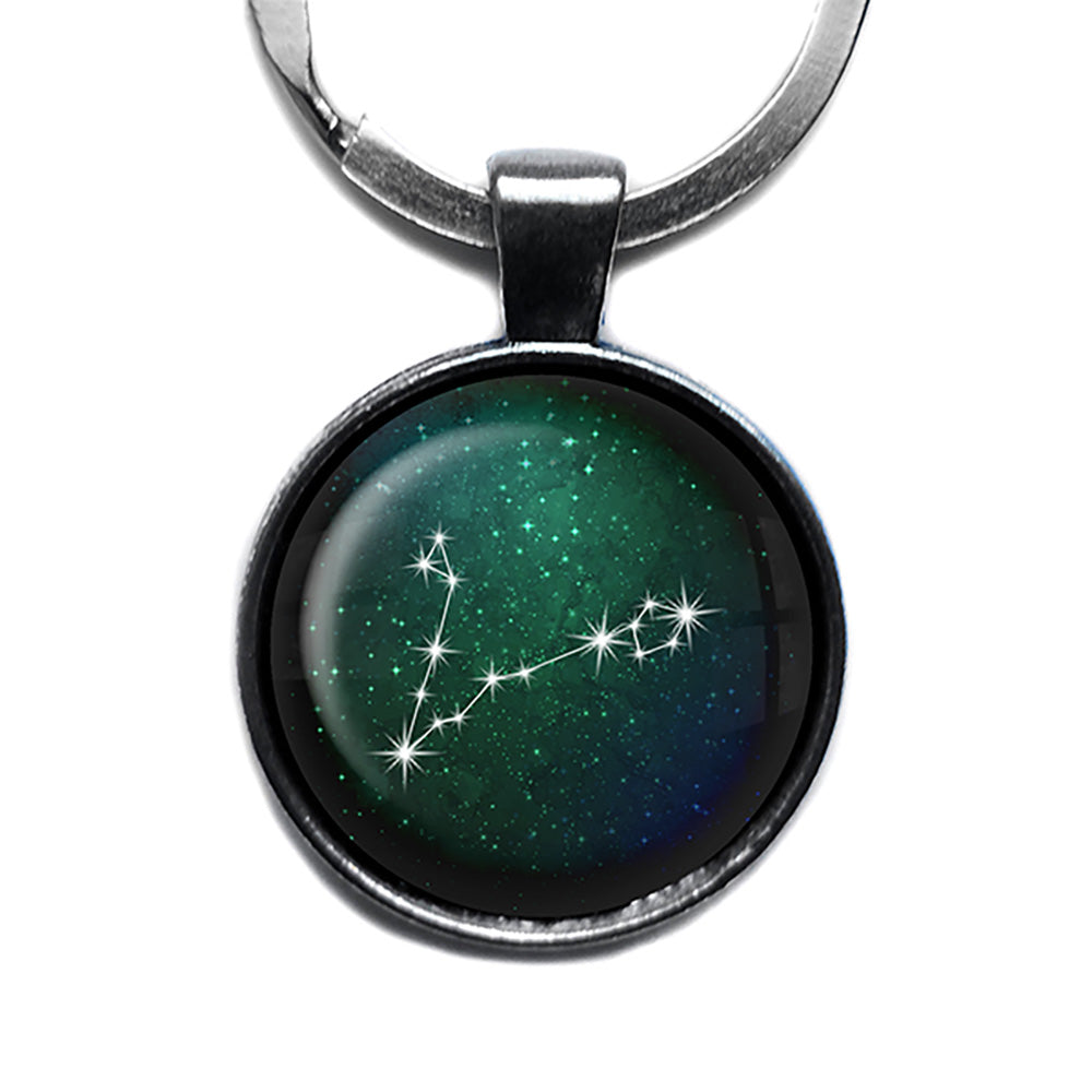 Zodiac Symbol Astrology Pisces Star Constellation Antique Silver Keychain