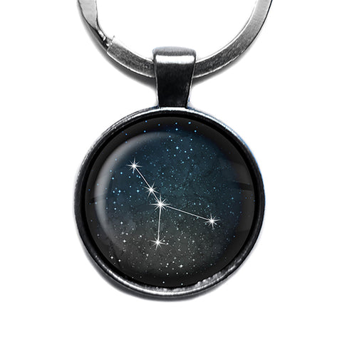 Zodiac Symbol Astrology Cancer Star Constellation Antique Silver Keychain