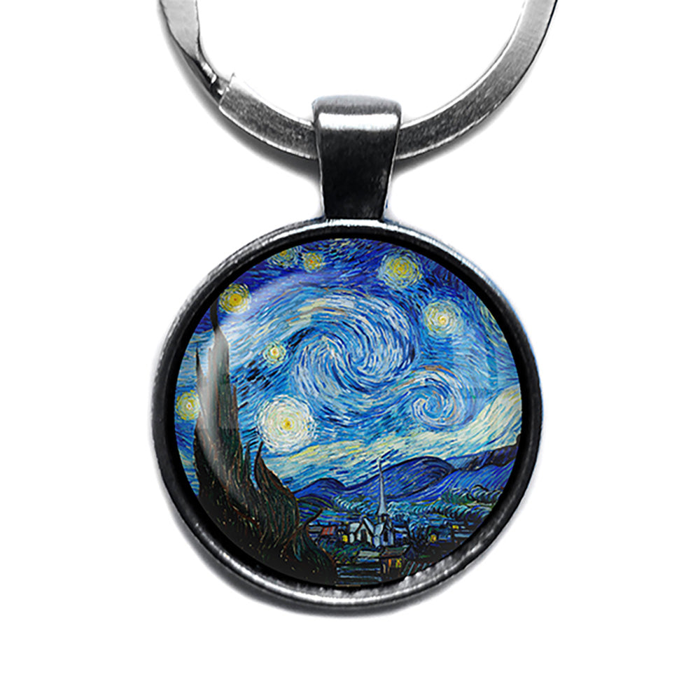 Vincent Van Gogh The Starry Night 1889 Classic Artwork Antique Silver Keychain