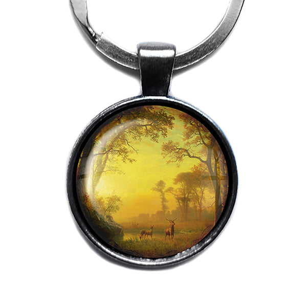 Albert Bierstadt Light in the Forest Classic Artwork Antique Silver Keychain