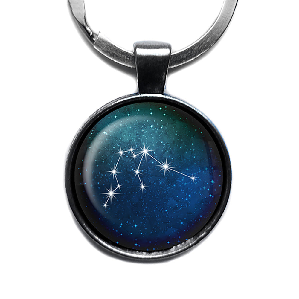 Zodiac Symbol Astrology Aquarius Star Constellation Antique Silver Keychain