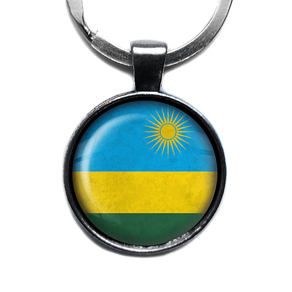 Republic of Rwanda Rwandan Rwandese Flag Antique Silver Keychain