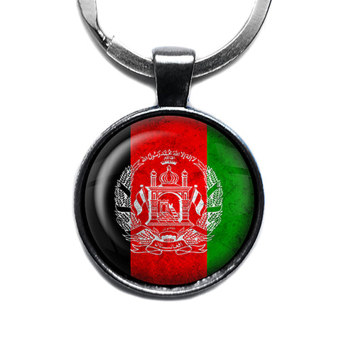 Afganistan Afgan Flag Antique Silver Keychain