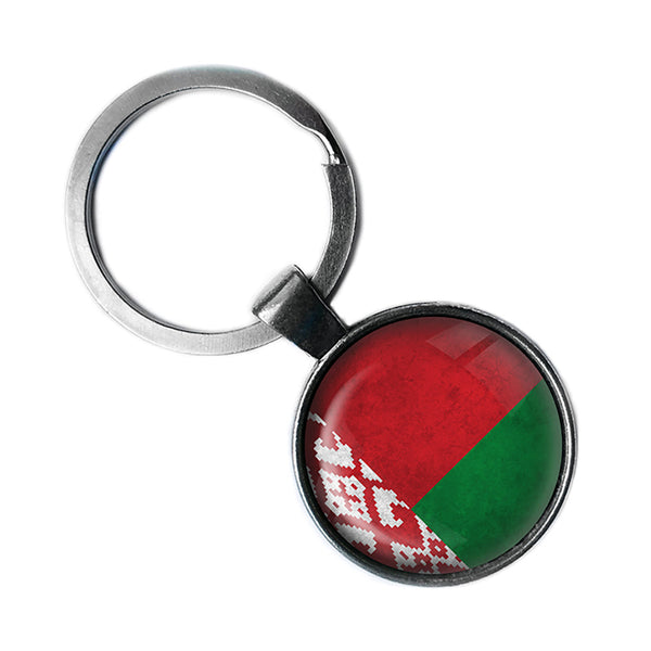 Belarus Belarusian Flag Antique Silver Keychain