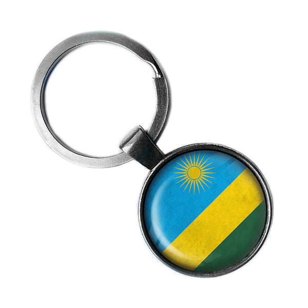 Republic of Rwanda Rwandan Rwandese Flag Antique Silver Keychain