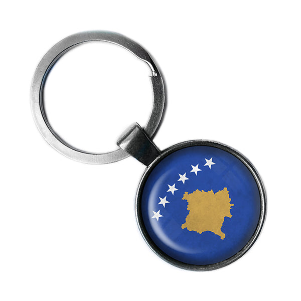 Republic of Kosovo Kosovar Flag Antique Silver Keychain