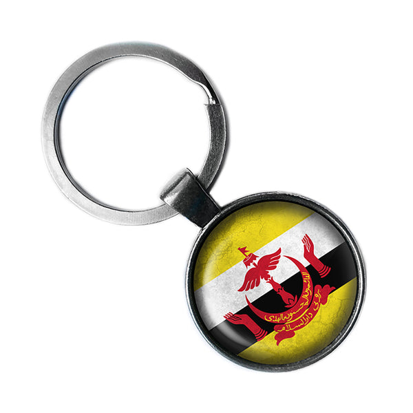 Nation of Brunei Bruneian Flag Antique Silver Keychain