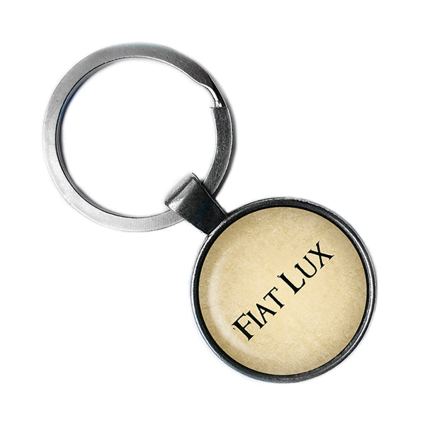 Latin Phrase Quote Saying Fiat Lux Let There Be Light Old Testament Genesis 1 3 Antique Silver Keychain