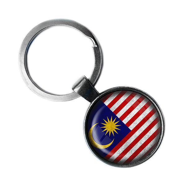 Malaysia Malaysian Flag Antique Silver Keychain