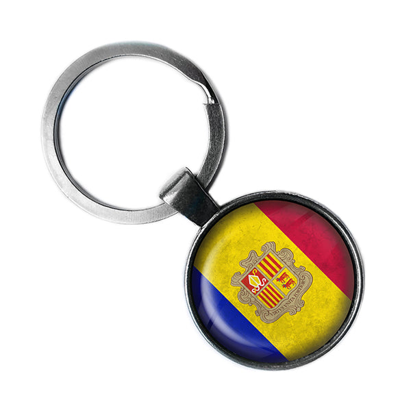 Principality of Andorra Andorran Flag Antique Silver Keychain