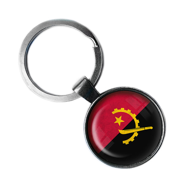 Republic of Angola Angolan Flag Antique Silver Keychain